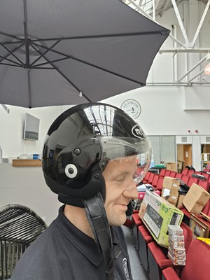 Lot 77 - Roof pilots helmet with visor and chin straps