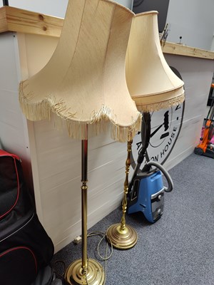 Lot 114 - 2 vintage style floor lamps with decorative shades
