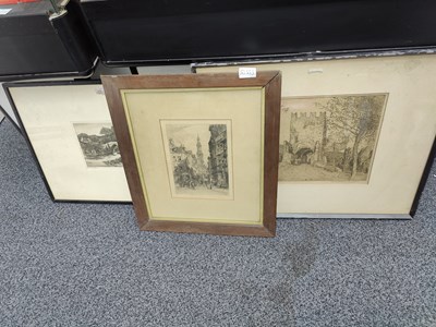 Lot 127 - 3 framed pictures of town scenes some signed