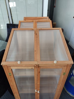 Lot 174 - 3 wood framed greenhouses with removable internal shelves