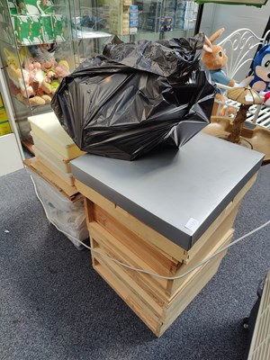 Lot 105 - Bee hive House With 5 Suits Various Sizes, Two Jackets & Two Smokers