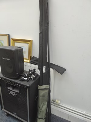 Lot 112 - Three Fishing Rods, Reels, Stand, Chair & Landing Net