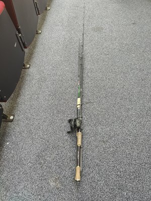 Lot 105 - Professional Entsport Casting 210 Fishing Rod with Dark Wolf DF-50L Reel & Shakespeare Omni Spinning 2pc Rod 8"