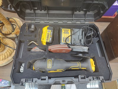 Lot 33 - DeWalt sander in case with charger, batters and accessories tested working