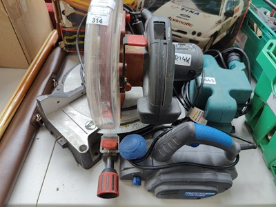 Lot 314 - Rexon chopsaw Blackspur belt sander and energer 710w planer tested working