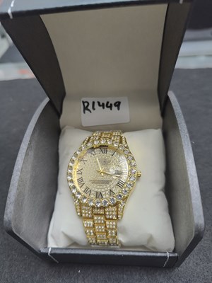 Lot 130 - Geneva gold finish bling gents watch in box