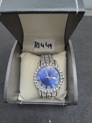 Lot 132 - Blue dial gents bling watch in box
