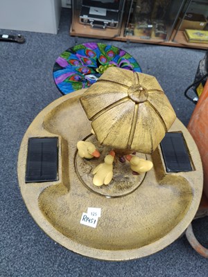 Lot 125 - One Solar Panel Run Garden Water Fountain & Peacock Table