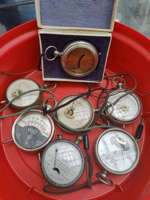 Lot 136 - Box containing vintage volt meters