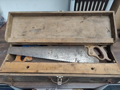 Lot 26 - Large Wooden Toolbox With Tools