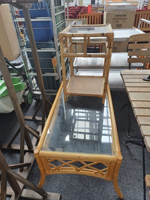 Lot 221 - Two Rattan Style Glass Topped Tables