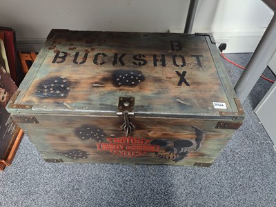 Lot 112 - Harley Davidson buckshot wooden chest with light inside