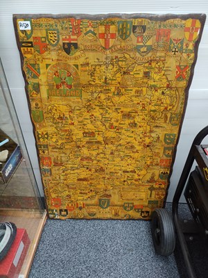 Lot 83 - Wooden wall map showing Irish crests