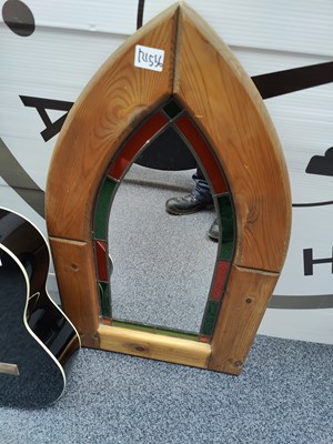 Lot 109 - Church style mirror with coloured glass surround