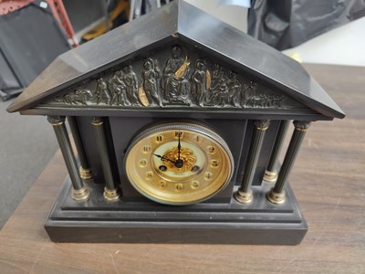 Lot 117 - R.L. Christie Edinburgh black heavy mantle clock with key