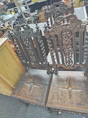 Lot 199 - 3 Antique Carved Hall Chairs