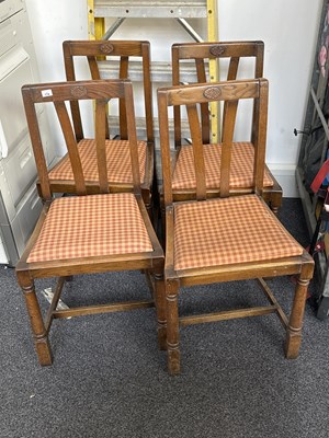 Lot 174 - 4 Wooden Chairs With checked Pattern Cushions