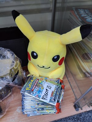 Lot 112 - Pikachu soft toy and qty of unauthenticated training cards