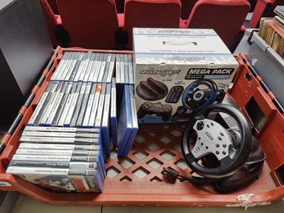 Lot 295 - Playstation steering wheel and assorted games