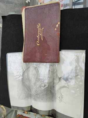 Lot 186 - Vintage autograph book and signed sketch