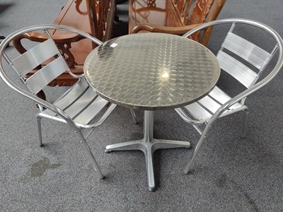 Lot 198 - Bistro silver table and 2 chairs