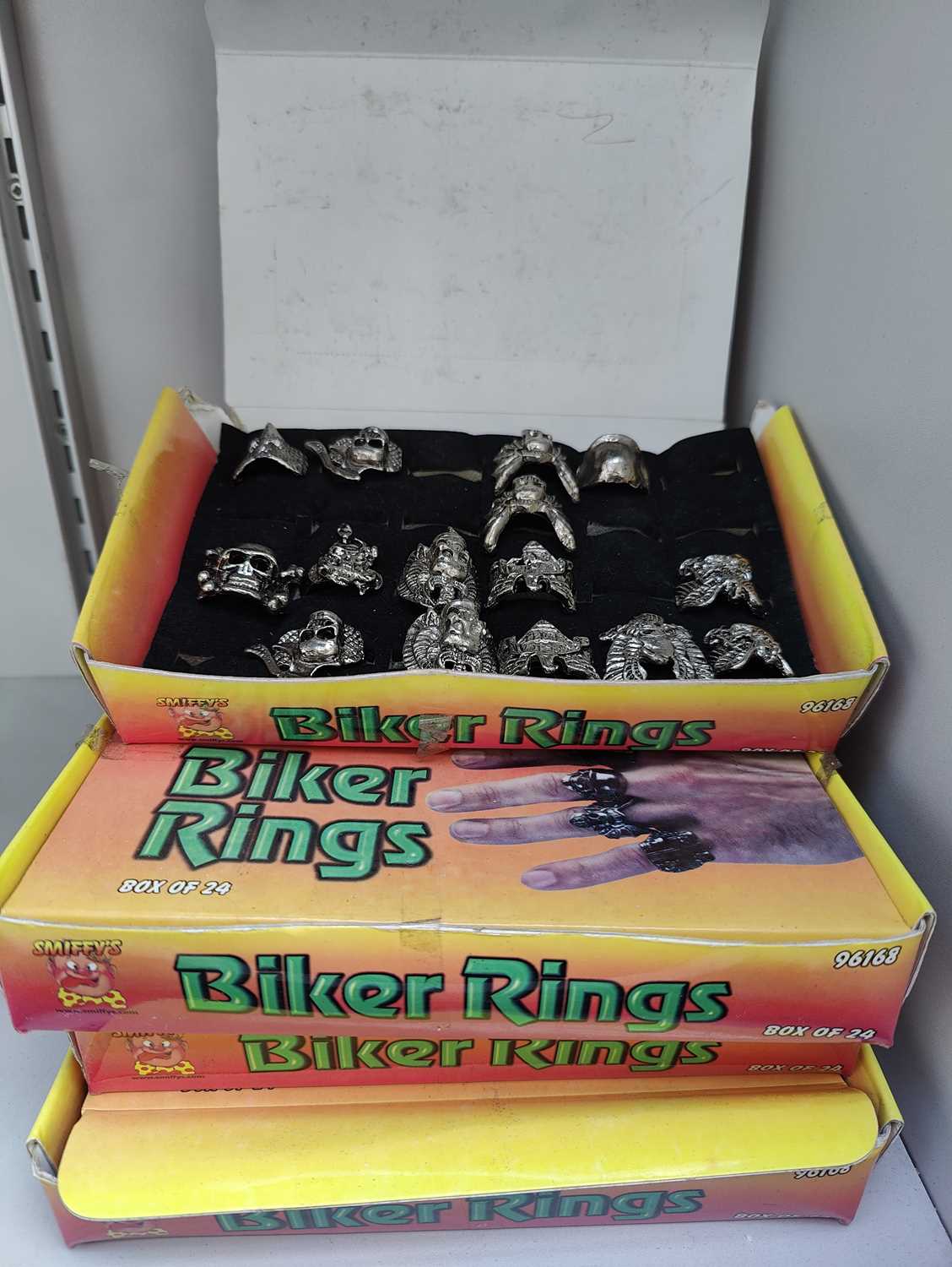 Lot 64 - Qty of biker rings in display boxes