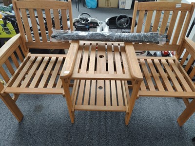 Lot 201 - Wooden chair set with joing table and parasol