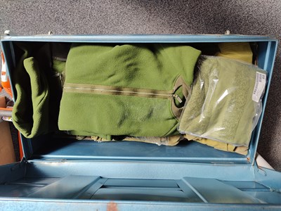 Lot 45 - Blue metal chest with spare army greens