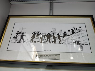 Lot 65 - All aboard black and white picture presented to Lt CDR Jim gleave rnr