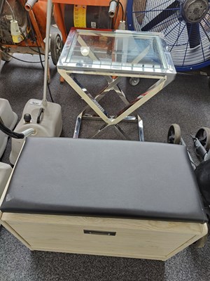 Lot 274 - Shoe storage with seat top and glass side table