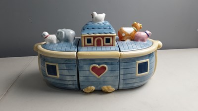 Lot 75 - Susan winget 3pc noahs ark, cookie jar