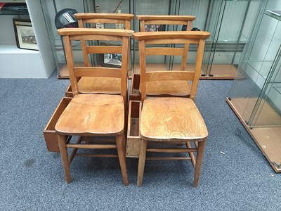 Lot 116 - 4 vintage wooden church choir chairs with book holders to side