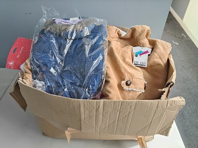 Lot 33 - Large box of assorted dog coats / costumes
