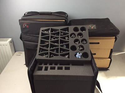 Lot 277 - Three Model Heavy Duty Model Carriers With Foam Inserts & Some Warhammer Figurines
