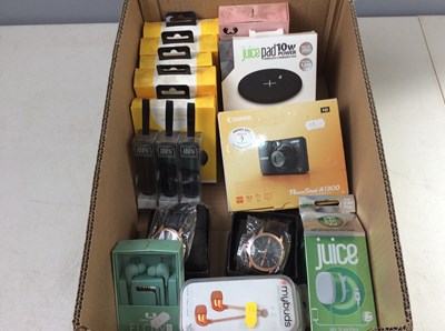Lot 212 - Box of Various Phone Accessories, Including Power Banks, Headphones, Watches ETC