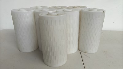 Lot 29 - Set of 8 cylindrical glass lamp shades from church