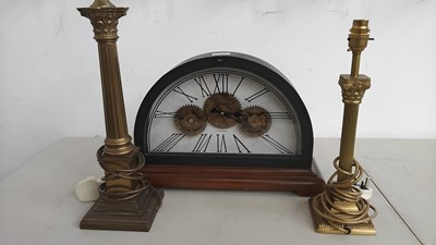 Lot 6 - Tower Bridge Mantle Clock & Two Lamp Stands
