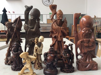 Lot 117 - Qty Of Carved Wooden & Resin Chinese Figures