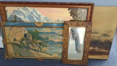 Lot 193 - 3 retro framed pictures and a mirror