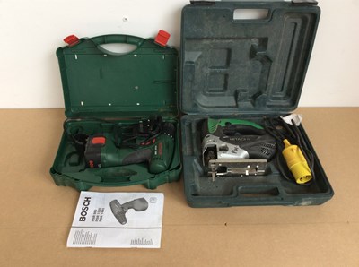 Lot 192 - Bosh drill and charger with hitachi jigsaw