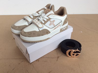 Lot 196 - Shoes Bearing Louis Vuitton Logo Size 6 & A Leather Strapped Belt Bearing Gucci Logo