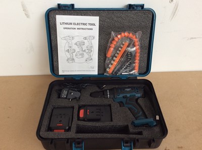 Lot 7 - Voerija Cordless Impact Drill With Two Batteries & Accessories