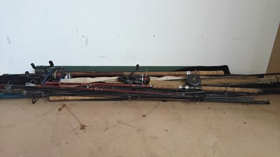 Lot 127 - Bundle of fishing rods, reels and cases