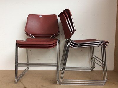 Lot 184 - 6 chrome and plastic red stackable chairs