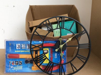 Lot 60 - Box Of Miscellaneous, Car Wheel Clamp, Garden Clock ETC