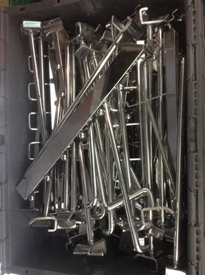 Lot 202 - Box filled with chrome plated metal display hooks