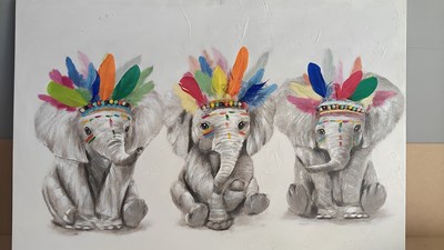 Lot 89 - Elephant canvas art with colourful headband