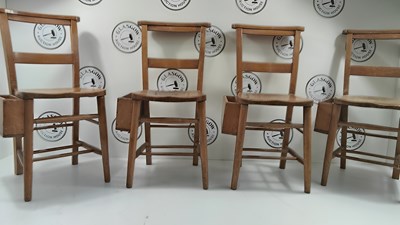 Lot 193 - 4 choir chairs with leaflet holders to side