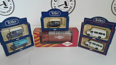 Lot 97 - Tunnocks caramel wafer truck and 5 Tetley trucks all boxed