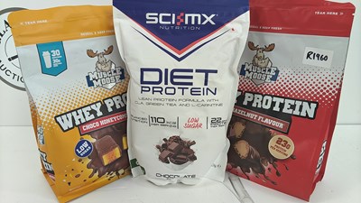 Lot 96 - 3 Bags Of Whey Protein Powder, Muscle Moose x2 & Scimx, Various Flavours